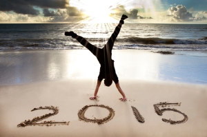 happy new year 2015 on the beach with sunrise